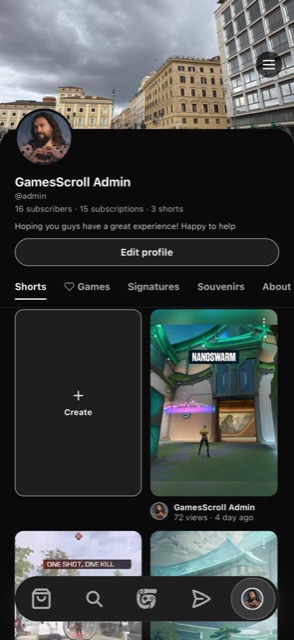 A creator profile showing their uploaded Shorts